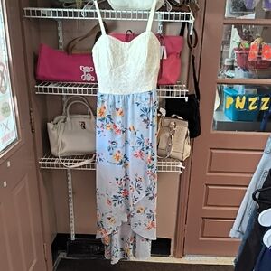 As U Wish Cream Lace Bodice with Light Blue Floral High-Low Maxi